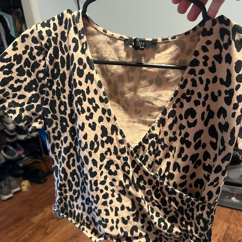 Forever 21 Animal Print V-Neck Blouse